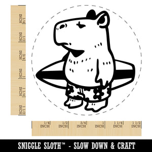 Cartoon Capybara With Surfboard and Swim Shorts Self-Inking Rubber Stamp