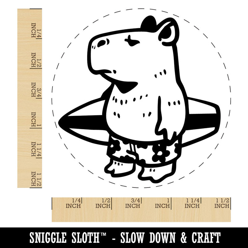Cartoon Capybara With Surfboard and Swim Shorts Self-Inking Rubber Stamp