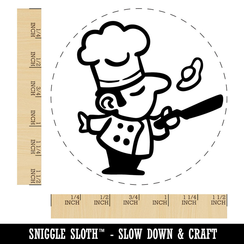 Cartoon Chef Cook Flipping Egg Kitchen Food Self-Inking Rubber Stamp Crafting