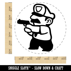 Cartoon Police Officer Cop Guard Pointing Gun Self-Inking Rubber Stamp