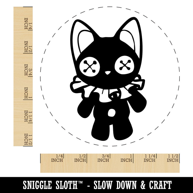 Creepy Spooky Vintage Cat Doll with Button Eyes Self-Inking Rubber Stamp
