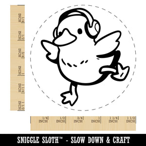 Cute Duck Dancing to Headphone Music Self-Inking Rubber Stam Crafting Planners