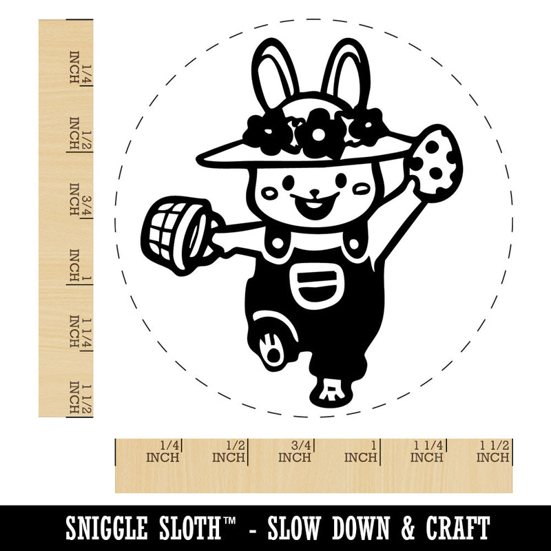 Cute Easter Bunny with Hat Egg and Overalls Self-Inking Rubber Stamp Crafting