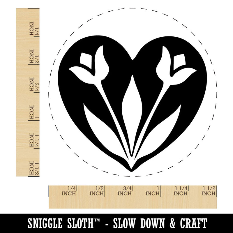 Decorative Tulips Flowers in Heart Self-Inking Rubber Stamp Crafting Planners