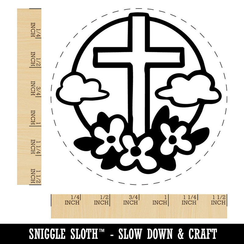 Easter Cross with Flowers and Clouds Self-Inking Rubber Stamp Crafting Planners