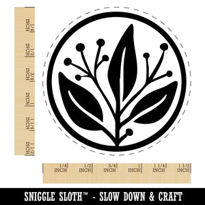 Fancy Decorative Leaves Branch in Circle Self-Inking Rubber Stamp Crafting