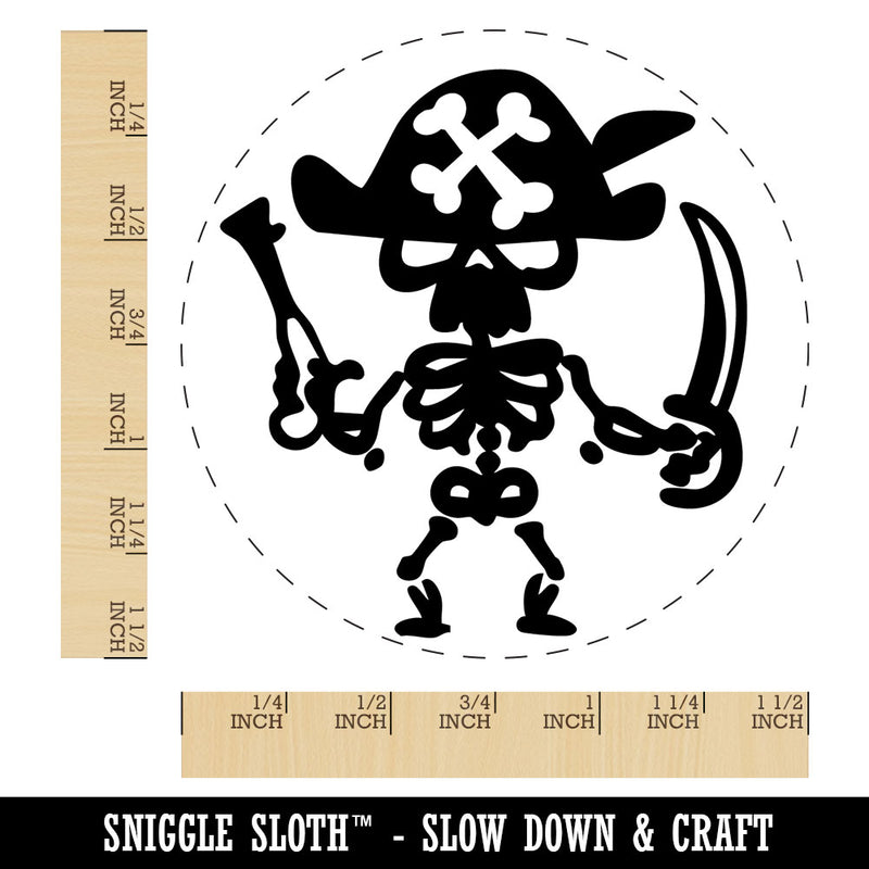Pirate Skeleton with Gun and Sword Cutlass Bones Self-Inking Rubber Stamp