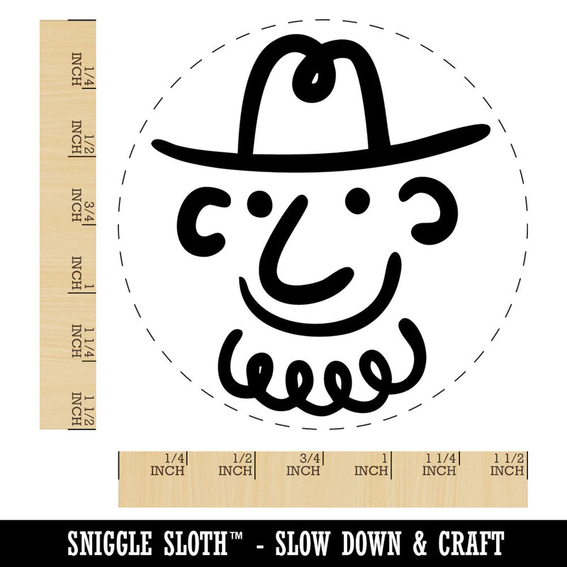 Silly Cartoon Doodle Cowboy with Beard and Hat Self-Inking Rubber Stamp Crafting