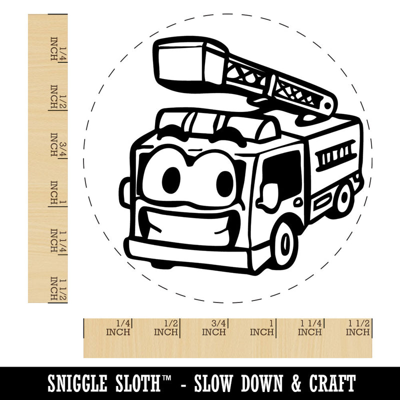 Smiling Cartoon Firetruck Vehicle Firefighter Ladder Self-Inking Rubber Stamp