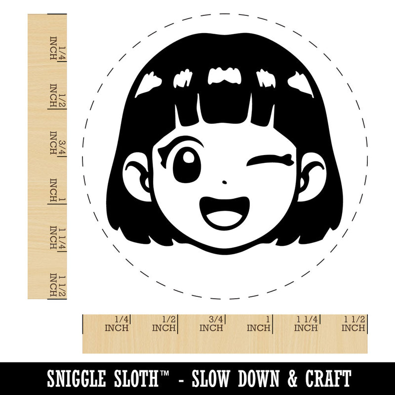 Anime Manga Girl Wink Happy Cute Self-Inking Rubber Stamp for Stamping Ink Stamper Crafting Planners