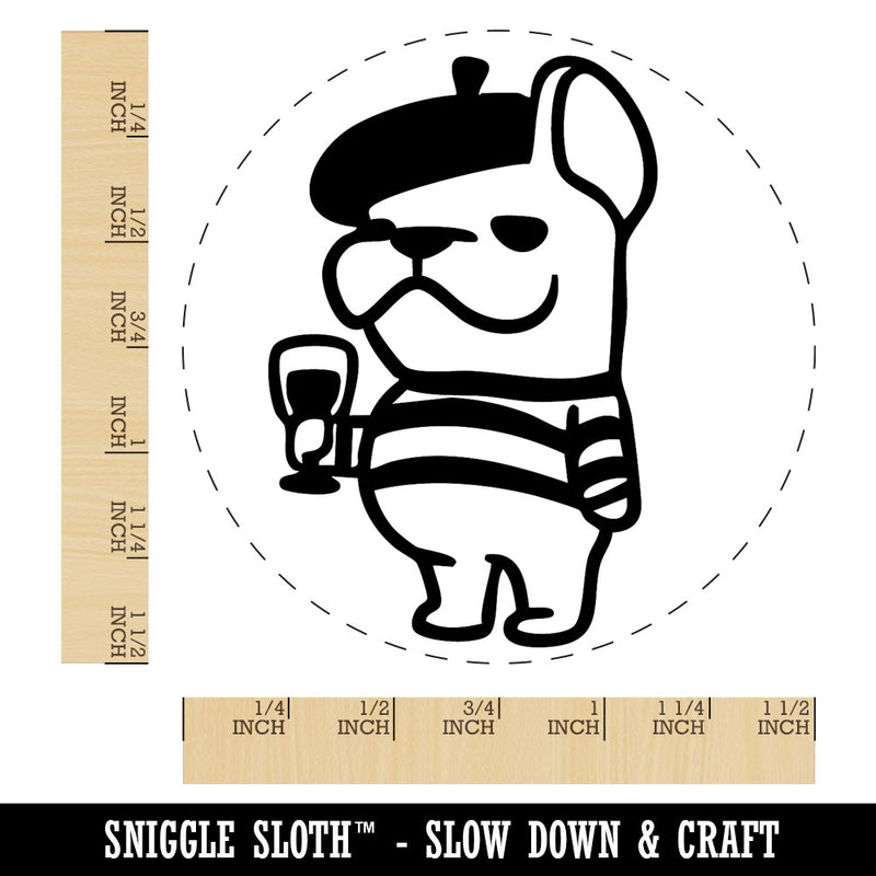 French Bull Dog with Beret Hat and Wine Self-Inking Rubber Stamp for Stamping Ink Stamper Crafting Planners