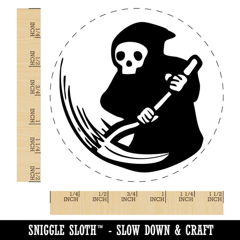 Grim Reaper Reaping with Scythe Skeleton Death Self-Inking Rubber Stamp for Stamping Ink Stamper Crafting Planners
