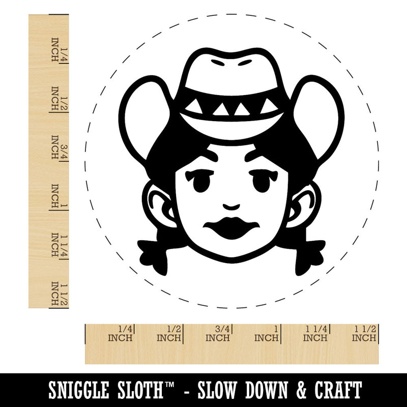 Rancher Cowgirl Cartoon Head Pigtails Hat Self-Inking Rubber Stamp for Stamping Ink Stamper Crafting Planners