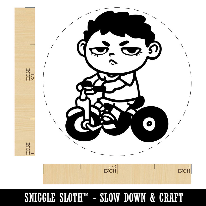Bored Child Kid Boy On Tricycle Self-Inking Rubber Stamp for Stamping Crafting Planners