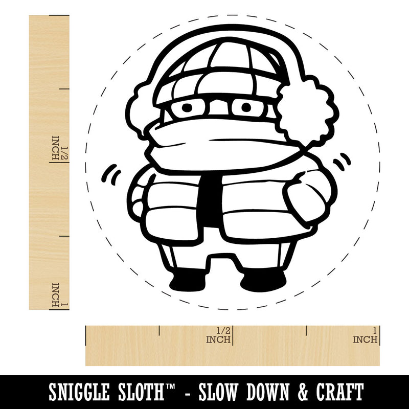 Chilly Kid in Winter Coat Earmuffs and Scarf Self-Inking Rubber Stamp for Stamping Crafting Planners