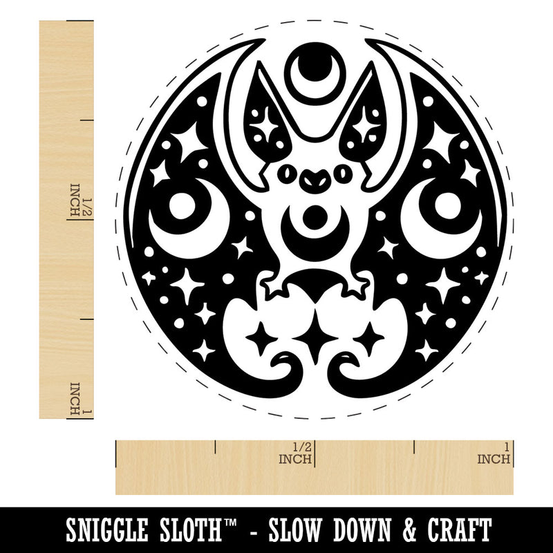 Mystical Bat Crescent Moon and Stars Self-Inking Rubber Stamp for Stamping Crafting Planners