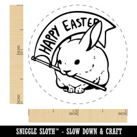 Bunny Rabbit with Happy Easter Flag Self-Inking Rubber Stamp for Stamping Crafting Planners