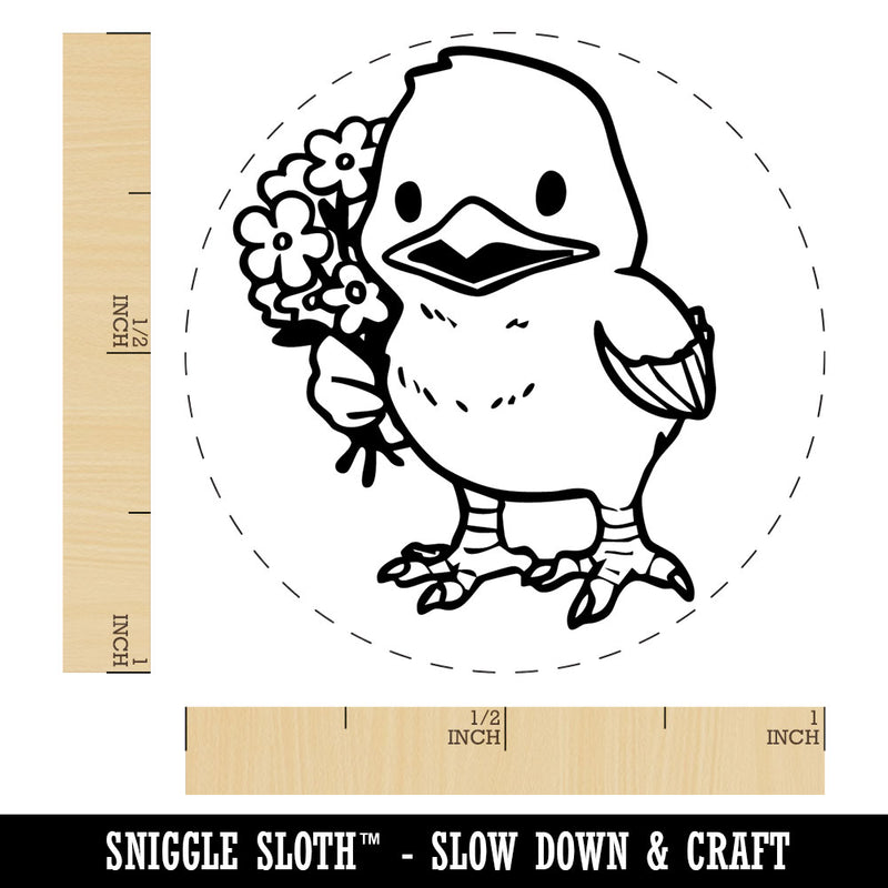 Easter Chicken Chick With Bouquet of Flowers Self-Inking Rubber Stamp for Stamping Crafting Planners