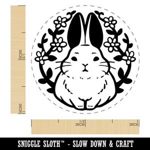 Floral Bunny Rabbit Emblem Easter Self-Inking-Rubber Stamp for Stamping Crafting Planners
