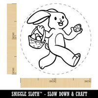 Skipping Easter Bunny Giving Eggs in Basket Self-Inking Rubber Stamp for Stamping Crafting Planners