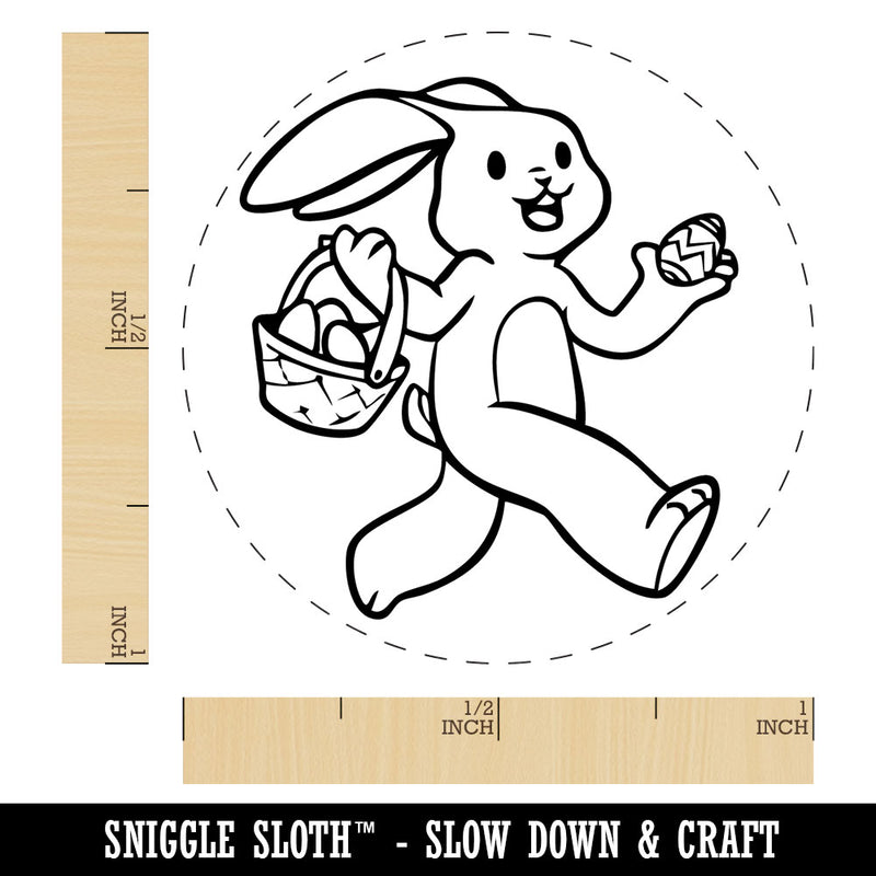Skipping Easter Bunny Giving Eggs in Basket Self-Inking Rubber Stamp for Stamping Crafting Planners