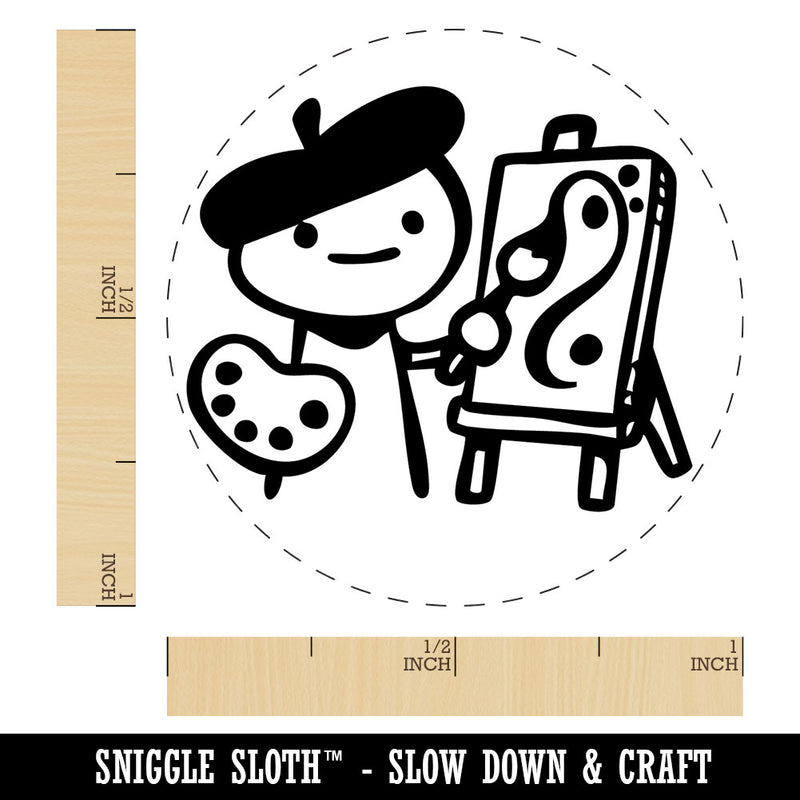 Cartoon Artist Painter with Easel Palette Painting Beret Self-Inking Rubber Stamp