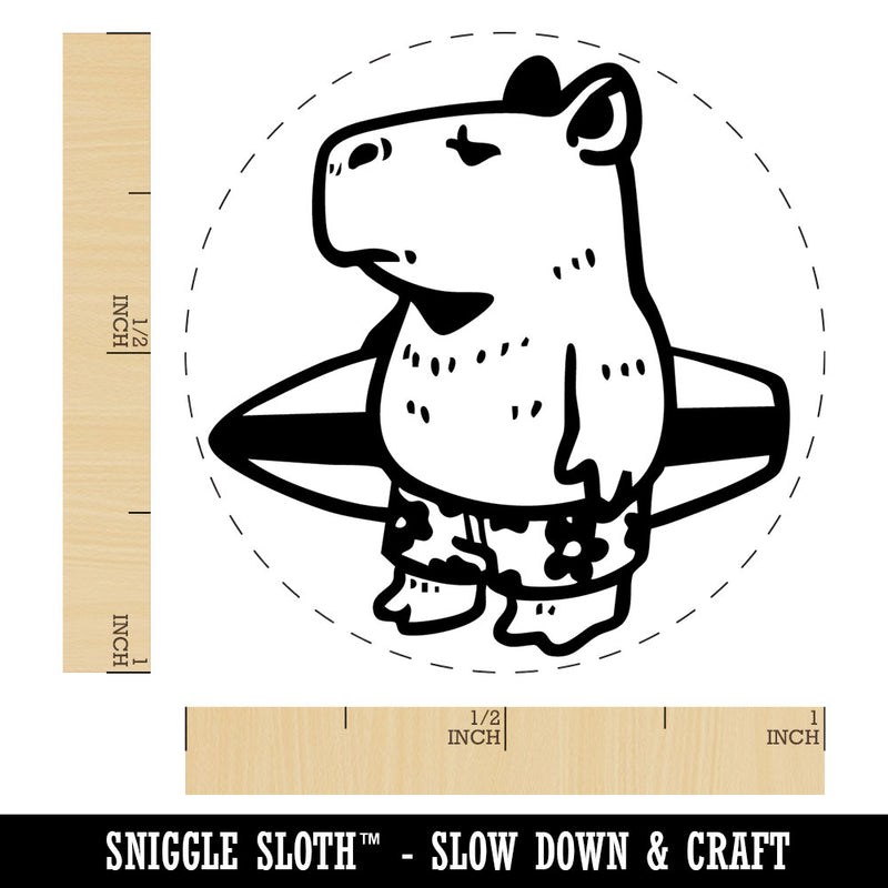 Cartoon Capybara With Surfboard and Swim Shorts Self-Inking Rubber Stamp