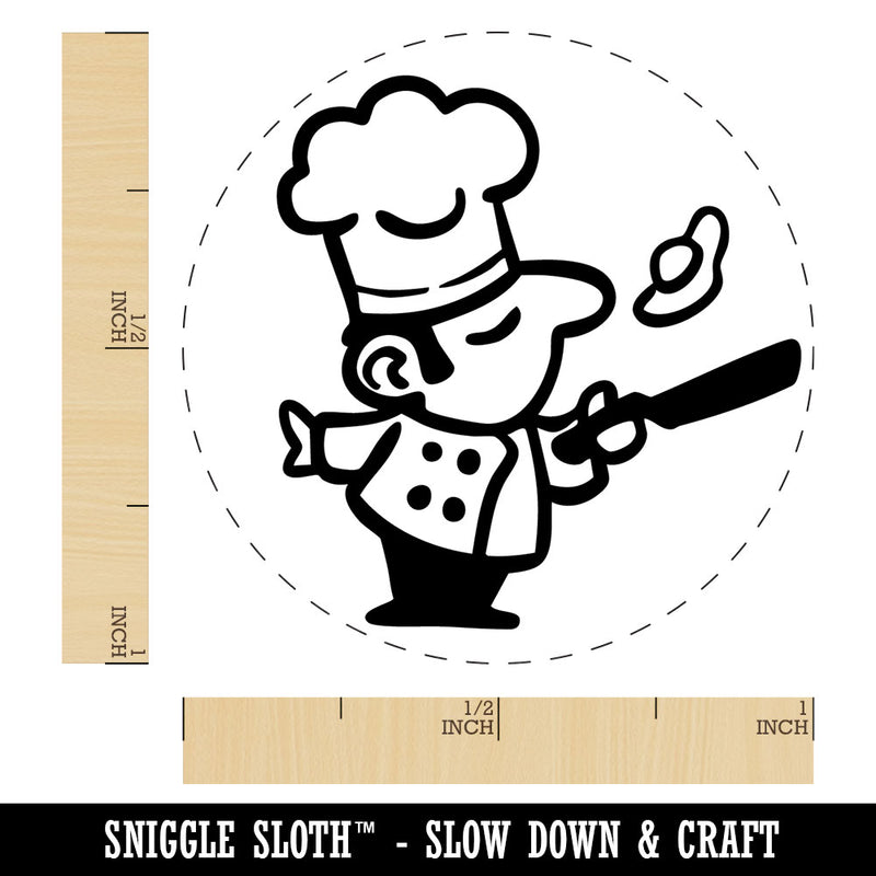 Cartoon Chef Cook Flipping Egg Kitchen Food Self-Inking Rubber Stamp Crafting