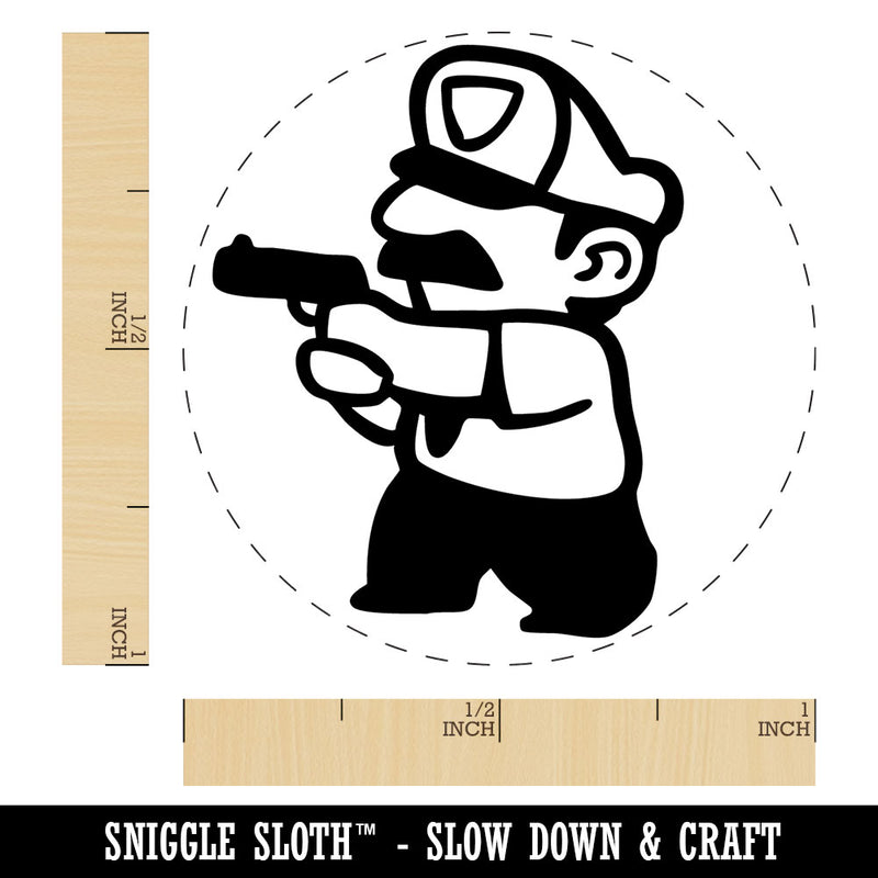 Cartoon Police Officer Cop Guard Pointing Gun Self-Inking Rubber Stamp