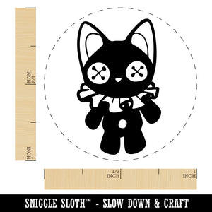 Creepy Spooky Vintage Cat Doll with Button Eyes Self-Inking Rubber Stamp