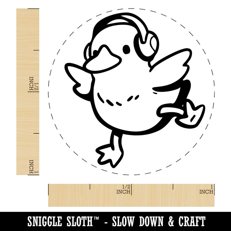 Cute Duck Dancing to Headphone Music Self-Inking Rubber Stam Crafting Planners