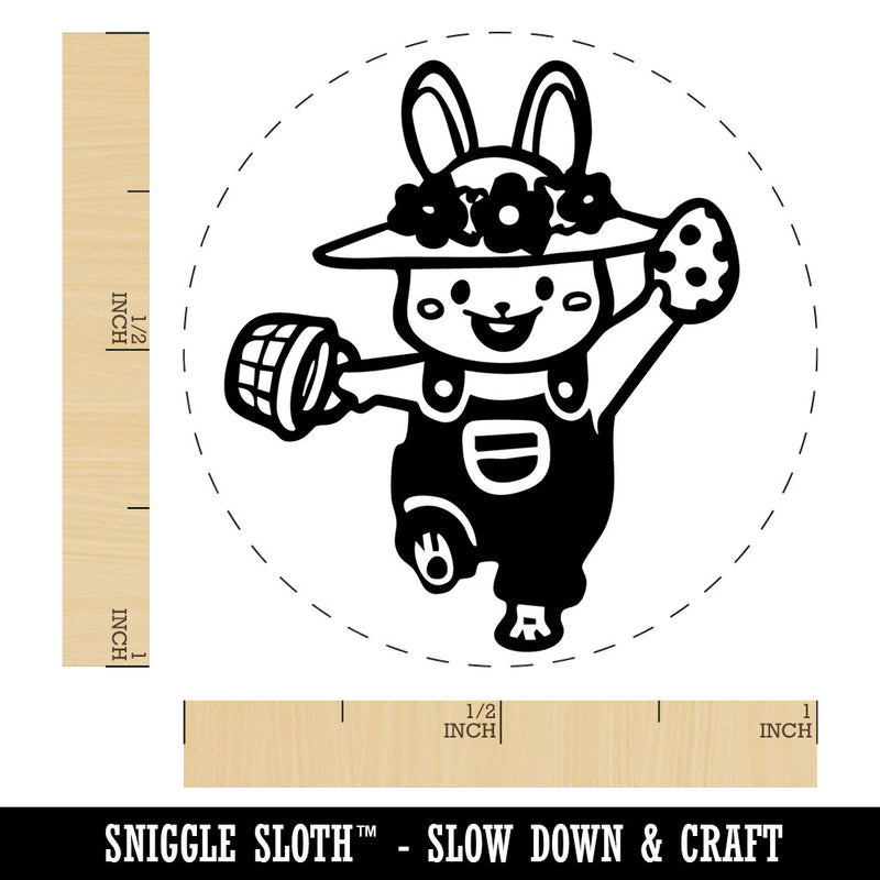 Cute Easter Bunny with Hat Egg and Overalls Self-Inking Rubber Stamp Crafting
