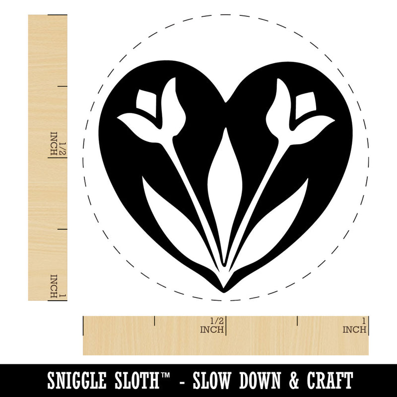 Decorative Tulips Flowers in Heart Self-Inking Rubber Stamp Crafting Planners