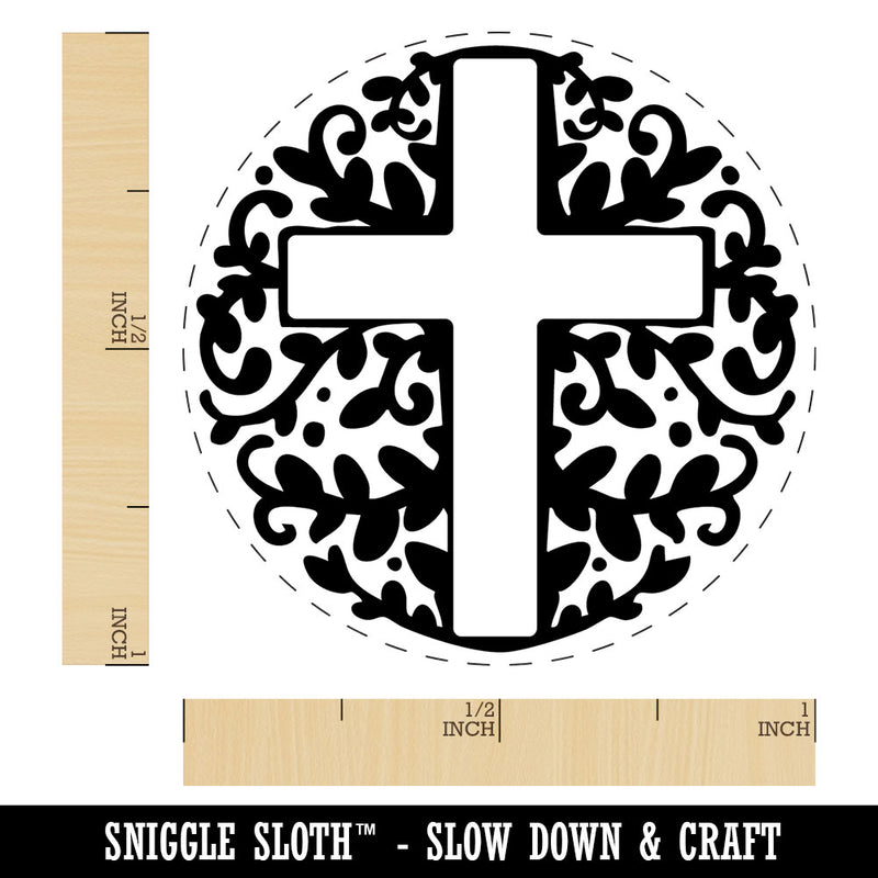 Ivy Floral Cross Easter Christianity Religious Symbol Self-Inking Rubber Stamp