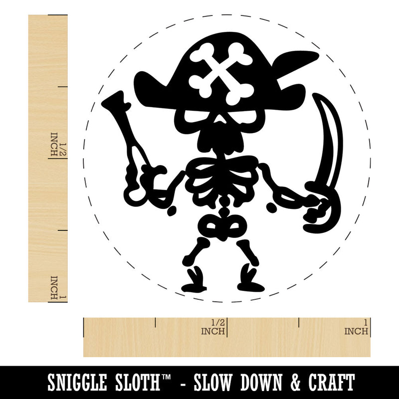 Pirate Skeleton with Gun and Sword Cutlass Bones Self-Inking Rubber Stamp