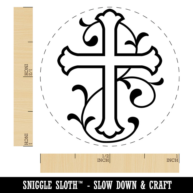 Roman Cross with Vines in Background Christianity Holy Self-Inking Rubber Stamp
