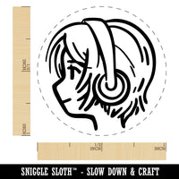 Anime Girl Earphones Short Hair Music Self-Inking Rubber Stamp for Stamping Ink Stamper Crafting Planners