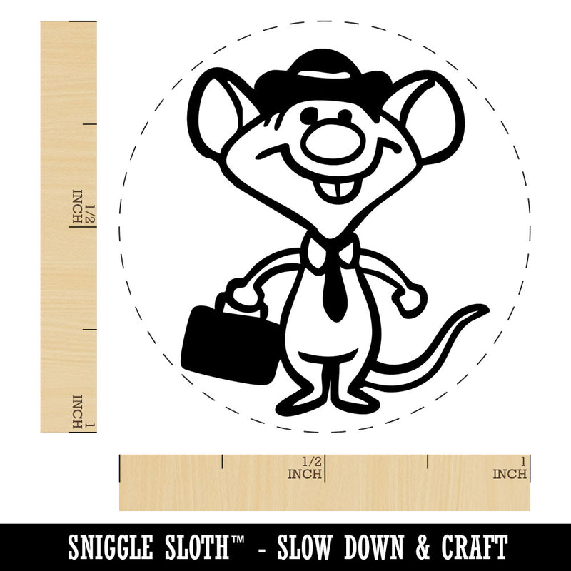 Business Rat Mouse with Hat and Suitcase Tie Self-Inking Rubber Stamp for Stamping Ink Stamper Crafting Planners