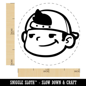 Cool Kid Boy With Backwards Hat Baseball Cap Self-Inking Rubber Stamp for Stamping Ink Stamper Crafting Planners