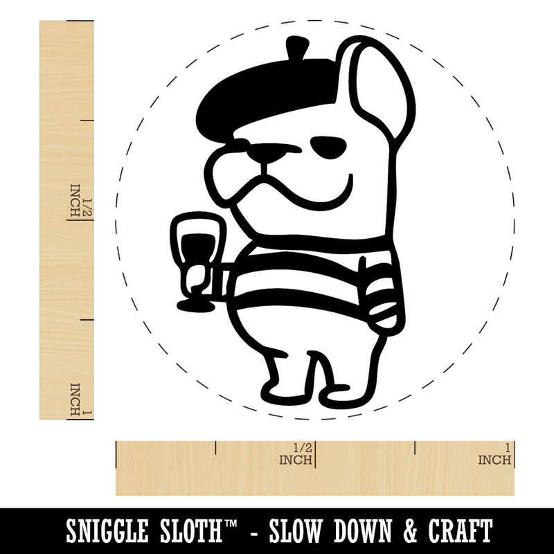 French Bull Dog with Beret Hat and Wine Self-Inking Rubber Stamp for Stamping Ink Stamper Crafting Planners