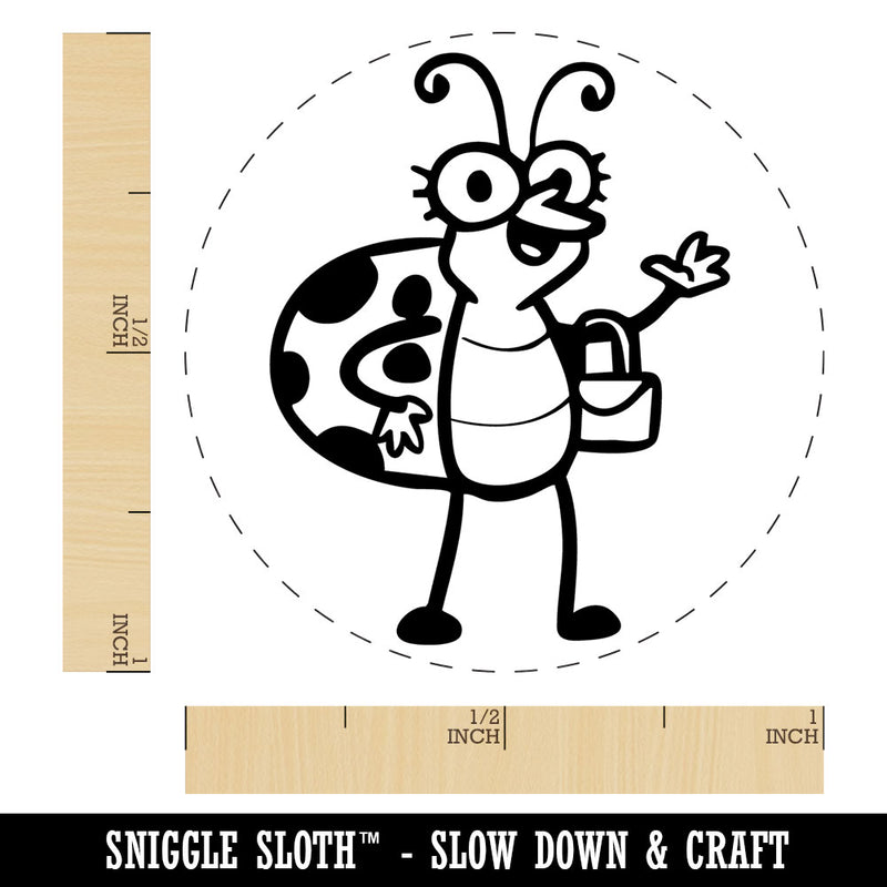 Lady Ladybug Insect with Purse Self-Inking Rubber Stamp for Stamping Ink Stamper Crafting Planners