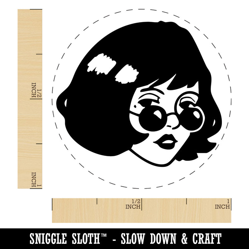 Mysterious Woman with Sunglasses Looking Self-Inking Rubber Stamp for Stamping Ink Stamper Crafting Planners
