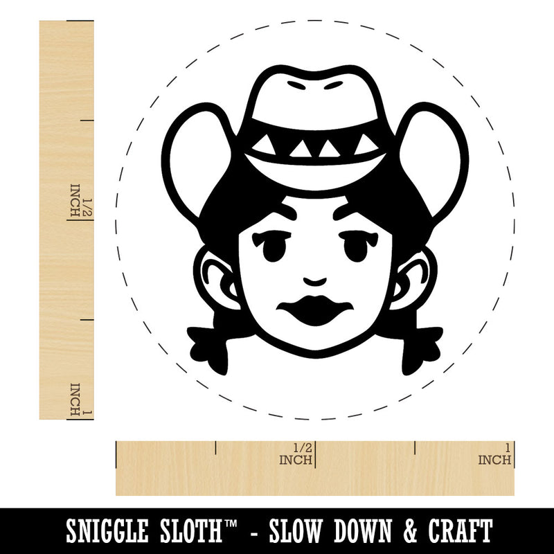 Rancher Cowgirl Cartoon Head Pigtails Hat Self-Inking Rubber Stamp for Stamping Ink Stamper Crafting Planners