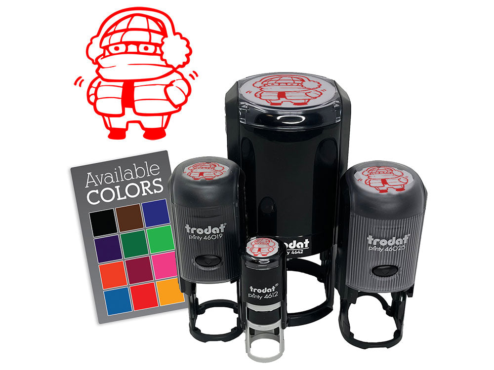 Chilly Kid in Winter Coat Earmuffs and Scarf Self-Inking Rubber Stamp for Stamping Crafting Planners