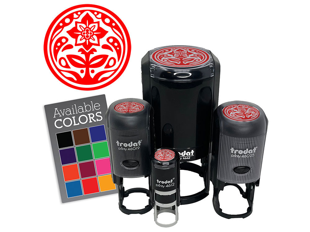 Decorative Round Flower Floral Symbol Self-Inking Rubber Stamp for Stamping Crafting Planners