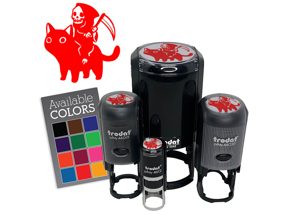 Gleeful Grim Reaper Death Riding On Black Cat Self-Inking Rubber Stamp for Stamping Crafting Planners
