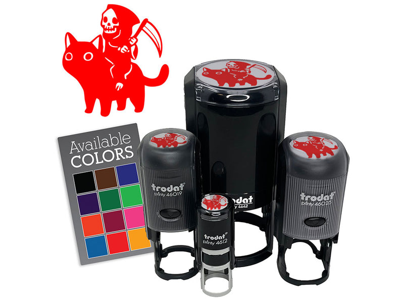 Gleeful Grim Reaper Death Riding On Black Cat Self-Inking Rubber Stamp for Stamping Crafting Planners