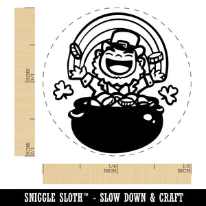 Joyful Leprechaun with Pot of Gold and Rainbow Self-Inking Rubber Stamp for Stamping Crafting Planners