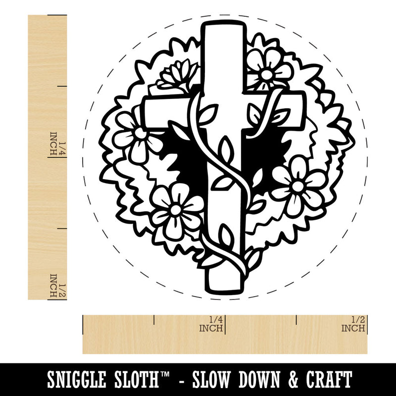 Easter Floral Cross with Flowers and Vines Self-Inking Rubber Stamp for Stamping Crafting Planners