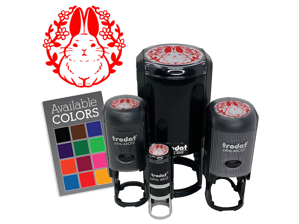 Floral Bunny Rabbit Emblem Easter Self-Inking-Rubber Stamp for Stamping Crafting Planners
